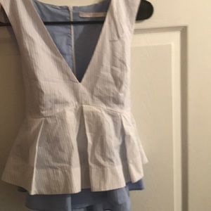 Zara What and Blue Striped Peplum Top